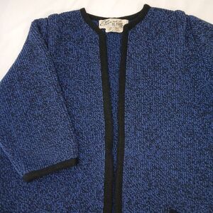 Etienne De Paris France 100% Wool Blue Black Tweed Cardigan Sweater Jacket 1960s